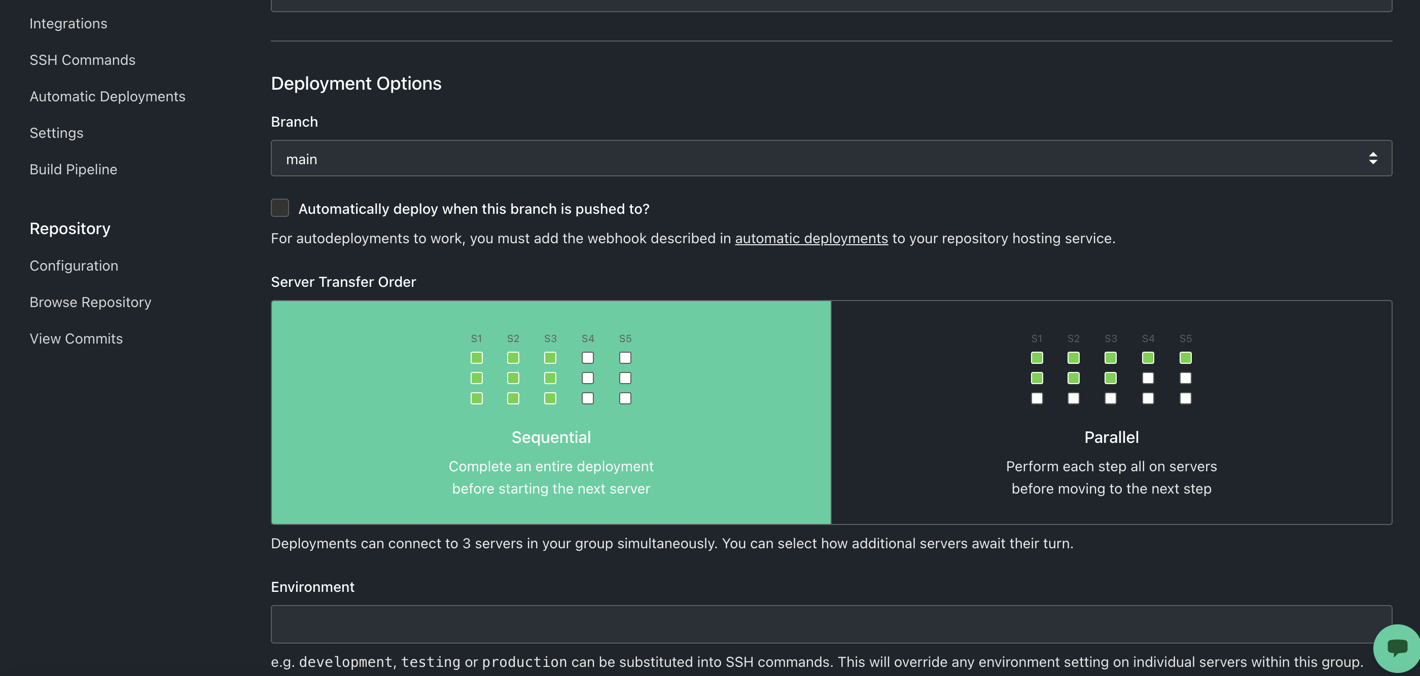 DeployHQ deployment options