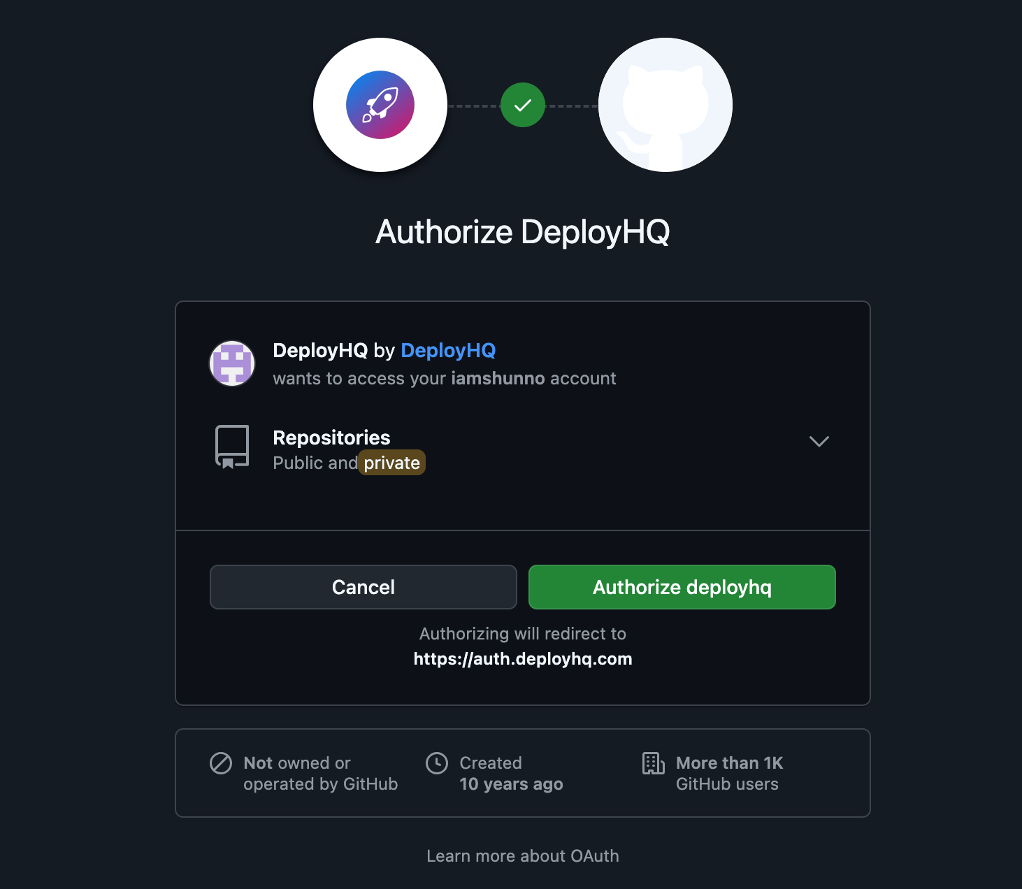 GitHub authorization prompt for <a href=