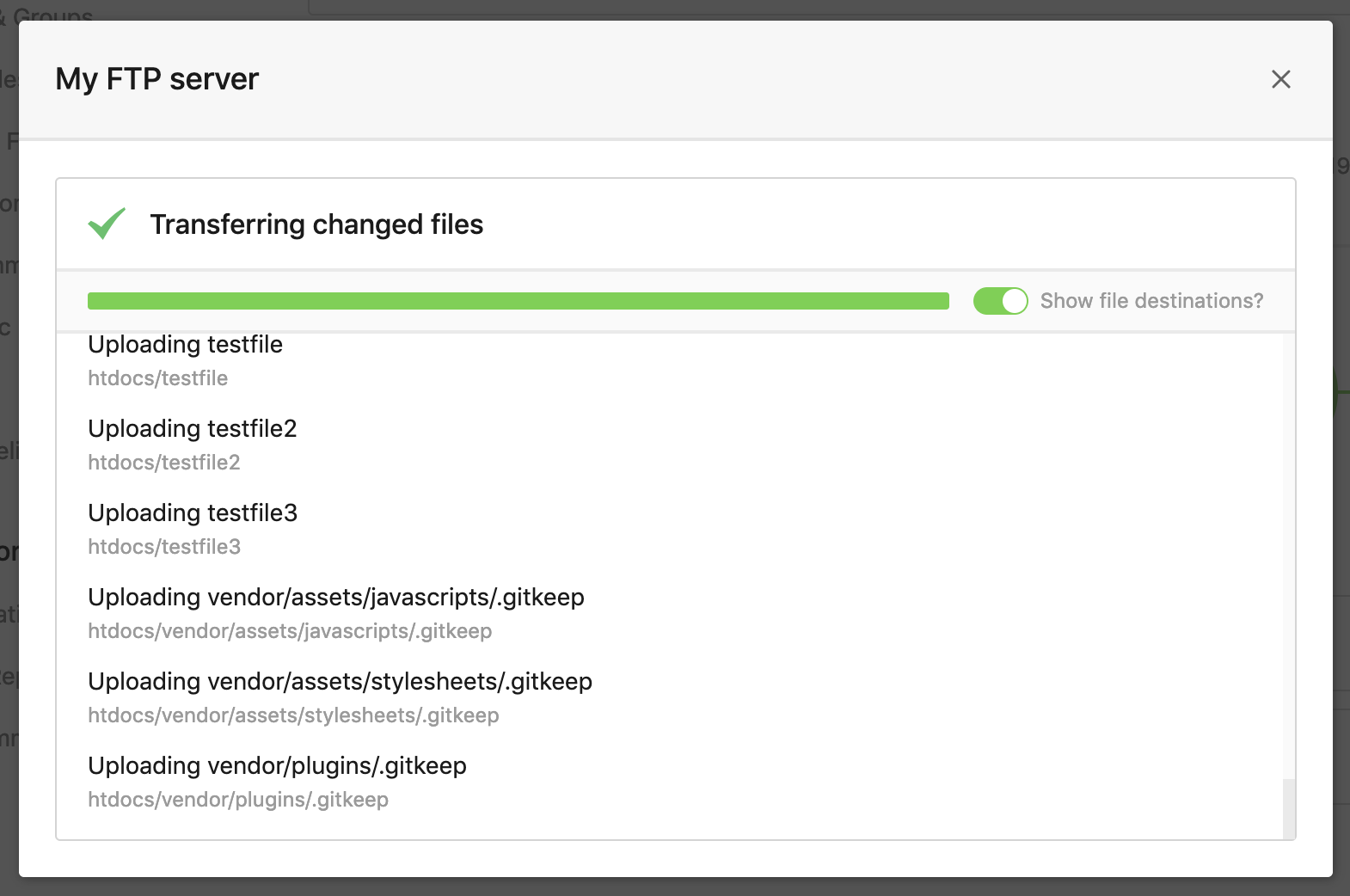 FTP server transfer log