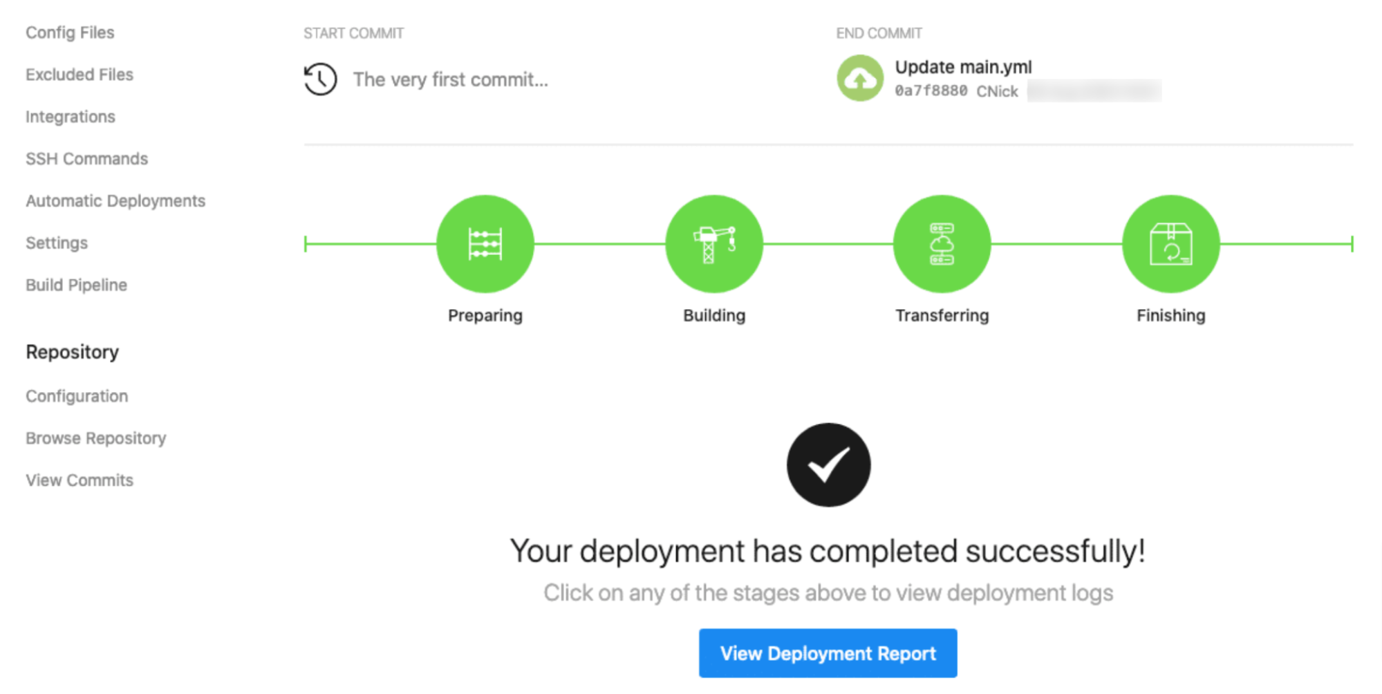 Successful deployment confirmation message in DeployHQ