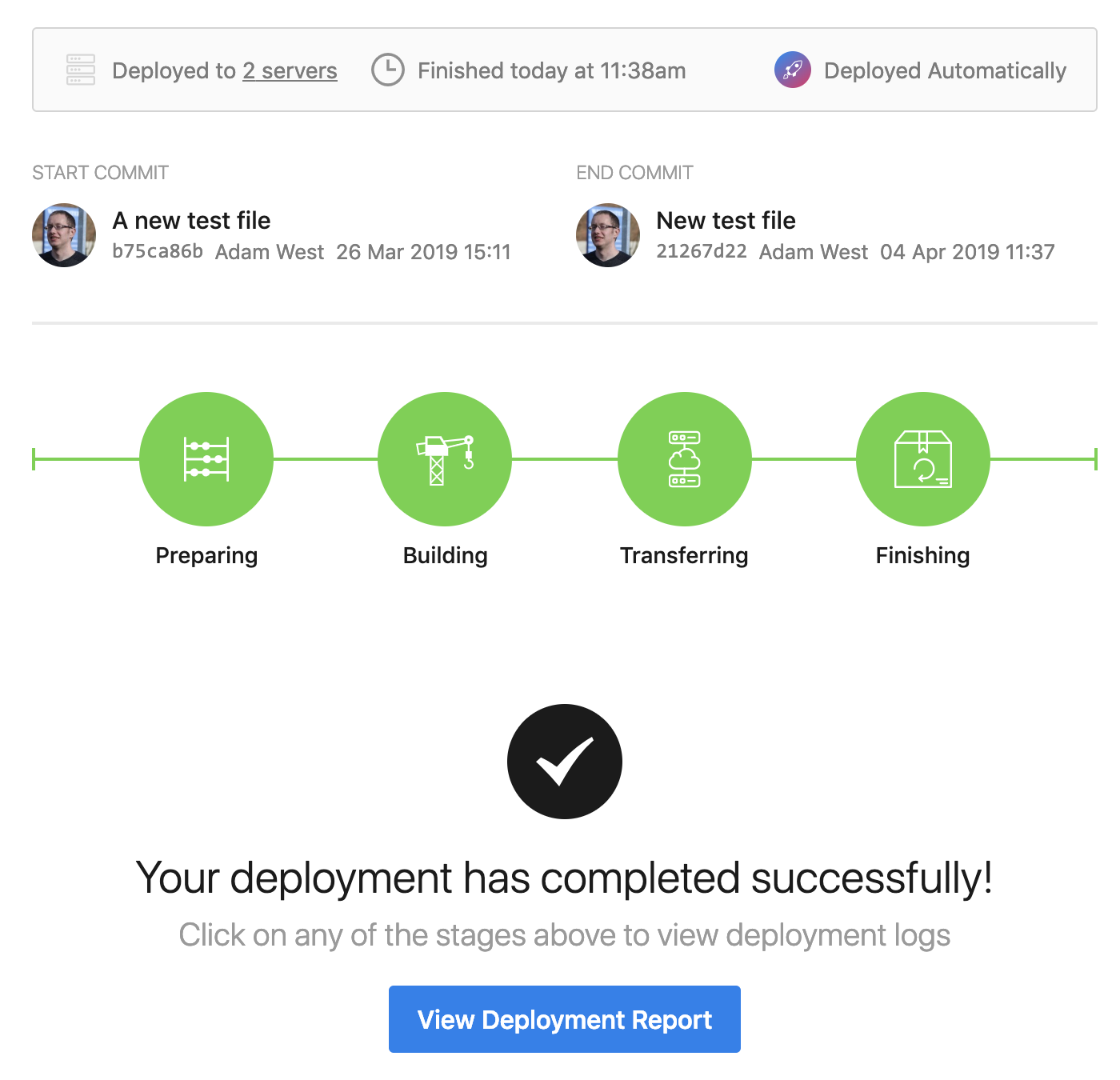 Completed auto deployment