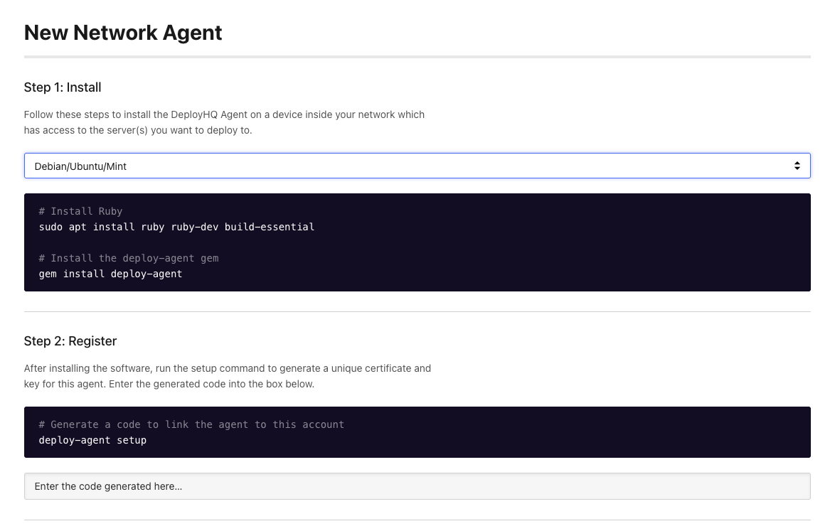Start agent setup